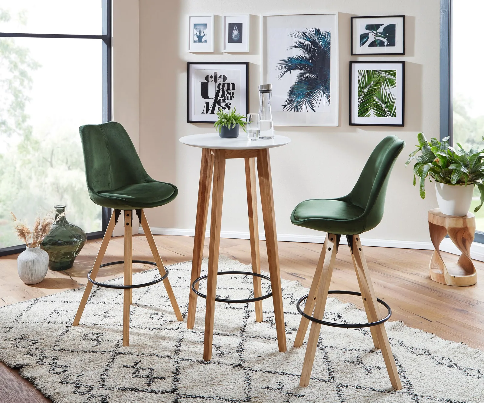 FineBuy Stehtisch 60x110x60 cm Weiß, Bartisch für 4 Personen, Moderner Tisch für Bar, Design Partytisch Holz, Hochtisch Eiche Skandinavisch