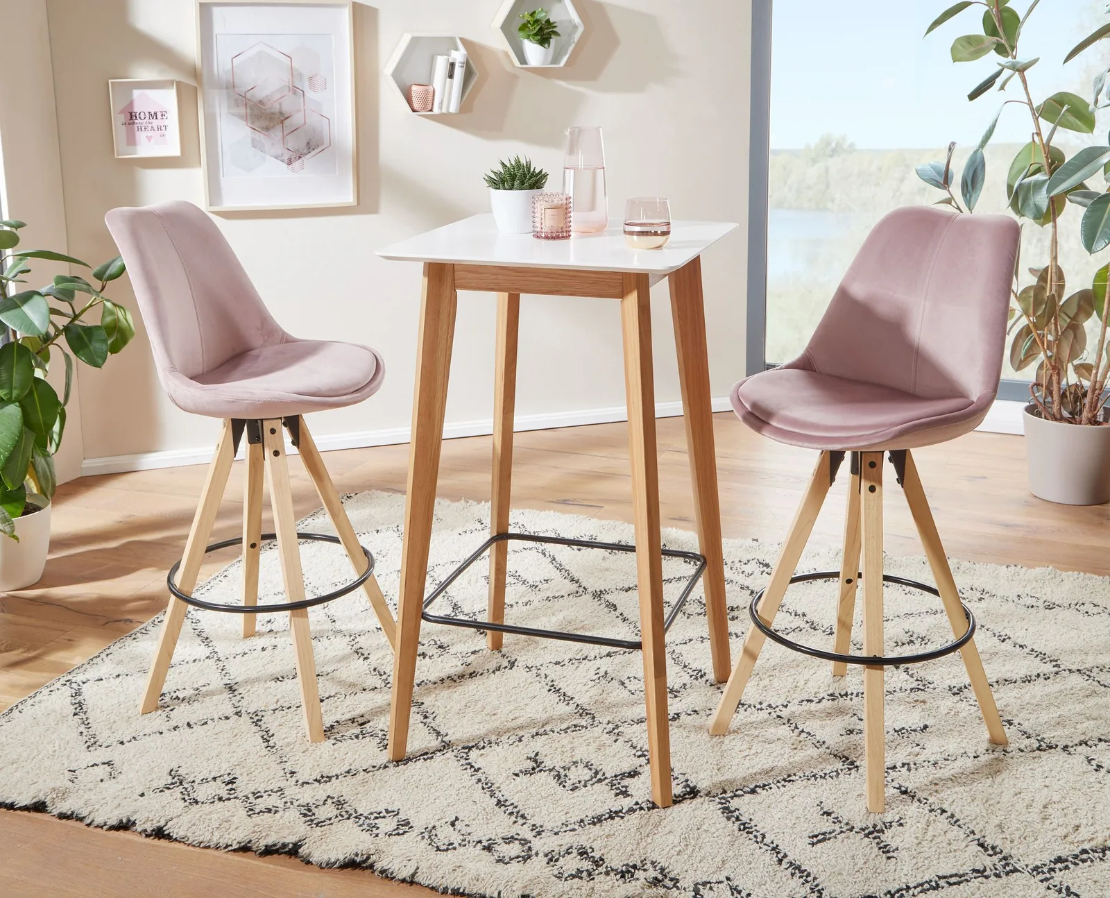 FineBuy Stehtisch 60x110x60 cm Weiß, Bartisch für 4 Personen, Moderner Tisch für Bar, Design Partytisch Holz, Hochtisch Eiche Skandinavisch