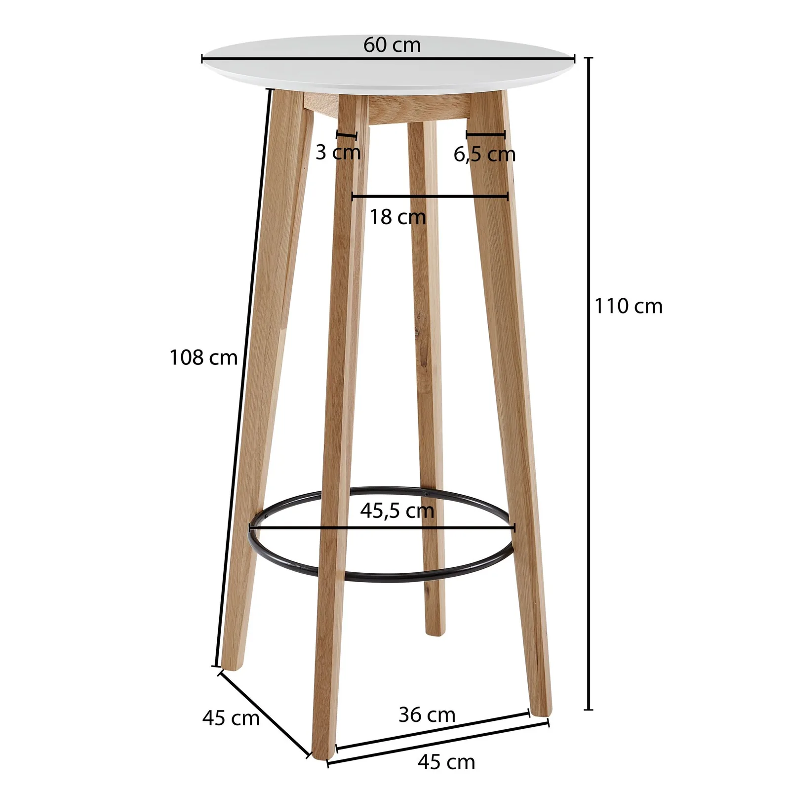FineBuy Stehtisch 60x110x60 cm Weiß, Bartisch für 4 Personen, Moderner Tisch für Bar, Design Partytisch Holz, Hochtisch Eiche Skandinavisch