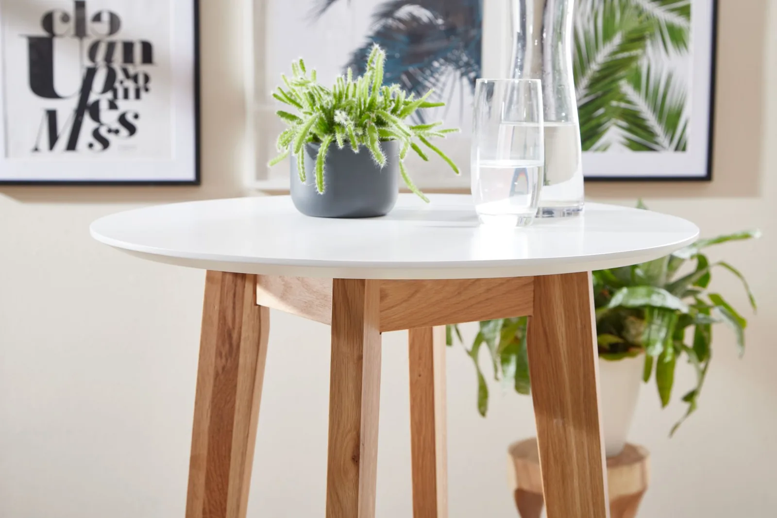 FineBuy Stehtisch 60x110x60 cm Weiß, Bartisch für 4 Personen, Moderner Tisch für Bar, Design Partytisch Holz, Hochtisch Eiche Skandinavisch