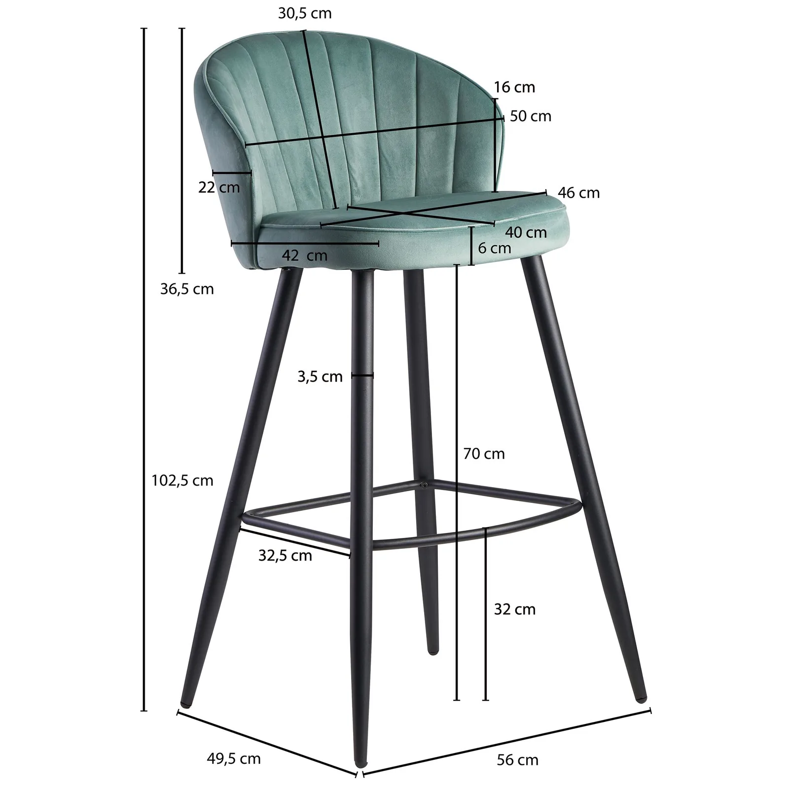 FineBuy Barhocker Samt Hocker mit Lehne, Küchenhocker Skandinavisch Stoff / Metall 110 kg, Design Barstuhl Tresenhocker, Bistrohocker Gepolstert