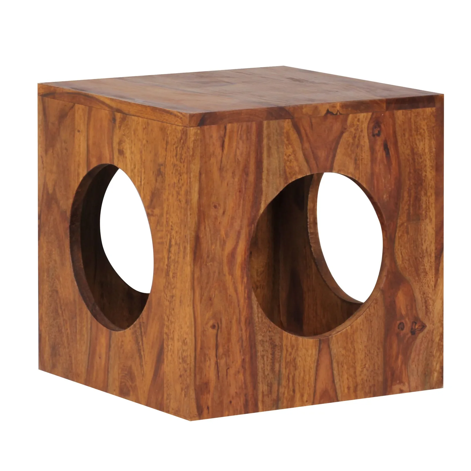 FineBuy Beistelltisch Sheesham Massivholz 35x35x35 cm Cube Wohnzimmertisch, Design Aufbewahrungstisch modern, Kleiner Holztisch in Würfel-Form, Quadratischer Dekotisch mit Stauraum