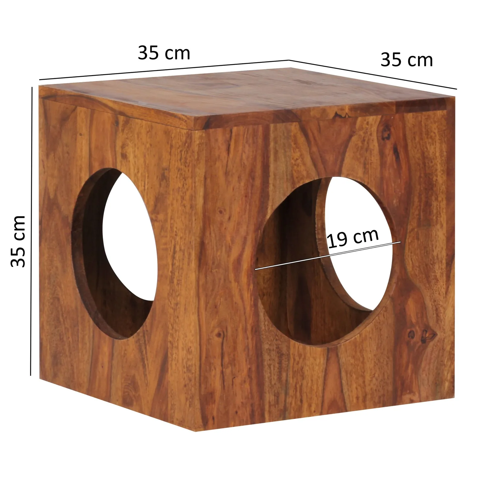 FineBuy Beistelltisch Sheesham Massivholz 35x35x35 cm Cube Wohnzimmertisch, Design Aufbewahrungstisch modern, Kleiner Holztisch in Würfel-Form, Quadratischer Dekotisch mit Stauraum