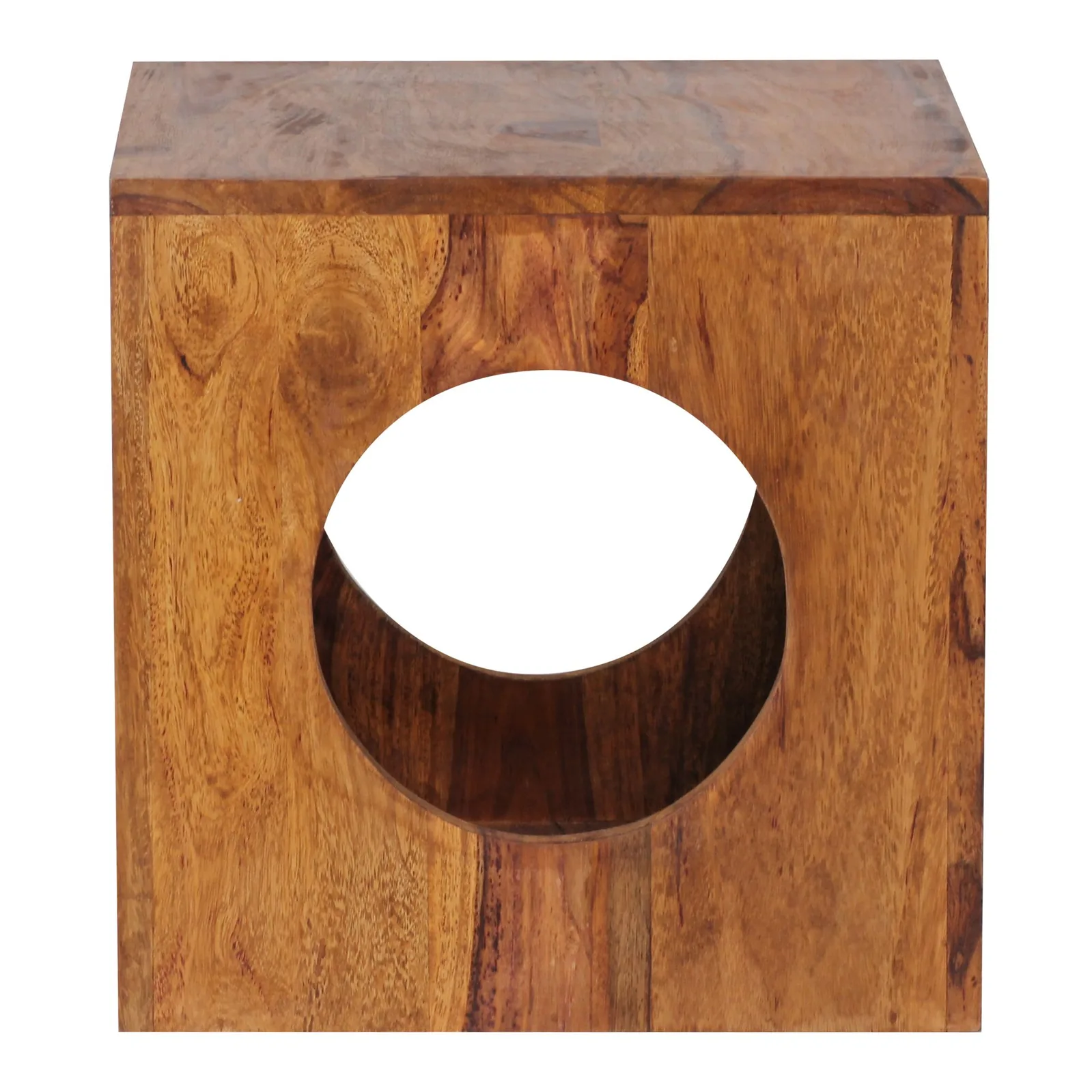 FineBuy Beistelltisch Sheesham Massivholz 35x35x35 cm Cube Wohnzimmertisch, Design Aufbewahrungstisch modern, Kleiner Holztisch in Würfel-Form, Quadratischer Dekotisch mit Stauraum