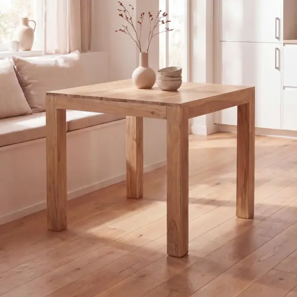 FineBuy Esstisch quadratisch 80 cm Akazie Massivholz – Quadratischer Holztisch massiv, Design Esszimmertisch Naturholz, Küchentisch Echtholz für 4 Personen Bistrotisch