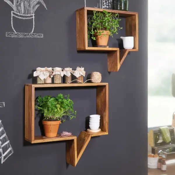 FineBuy 2er Set Wandregale Massiv-Holz Sheesham Holz-Regal Landhaus-Stil Hängeregal Echt-Holz Design Wand-Board Natur-Produkt Wandkonsole dunkel-braun unbehandelt Regale zum Aufhängen Unikat Ablage
