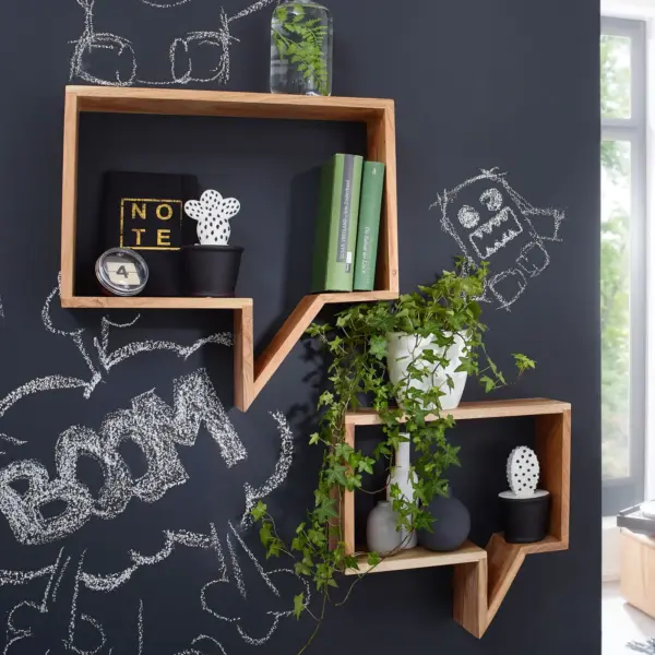 FineBuy 2er Set Wandregale Massivholz Akazie Holzregal Hängeregal Echtholz Design braun Regale zum Aufhängen