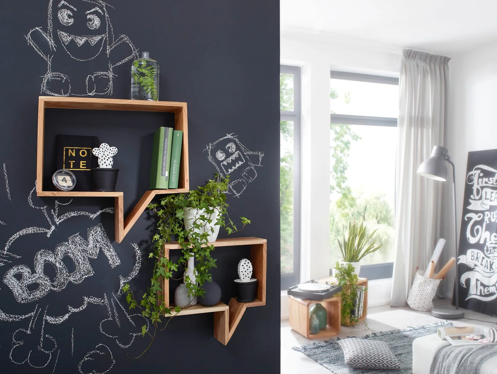 FineBuy 2er Set Wandregale Massivholz Akazie Holzregal Hängeregal Echtholz Design braun Regale zum Aufhängen