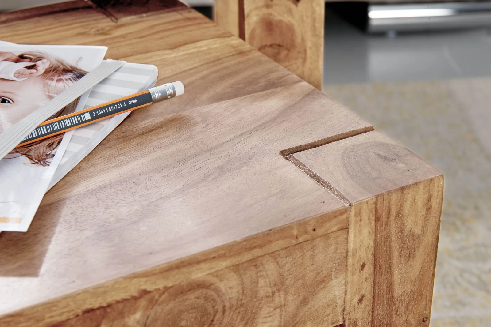 FineBuy 3er Set Satztisch Massiv-Holz Akazie Wohnzimmer-Tisch Landhaus-Stil Beistelltisch dunkel-braun Naturholz