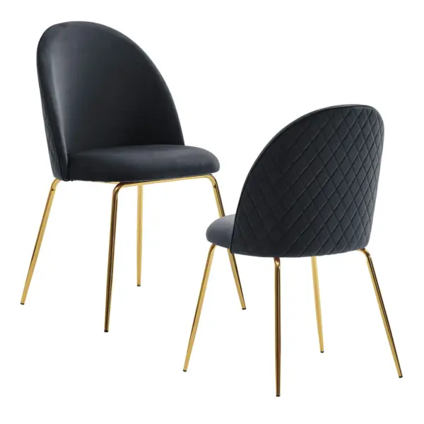 FineBuy Design Esszimmerstühle Samt 2er Set mit Steppung, Moderner Küchenstuhl, Polsterstuhl Esszimmer Skandinavisch, Essstuhl mit goldenen Metall Beinen, Bequeme Küchenstühle gepolstert