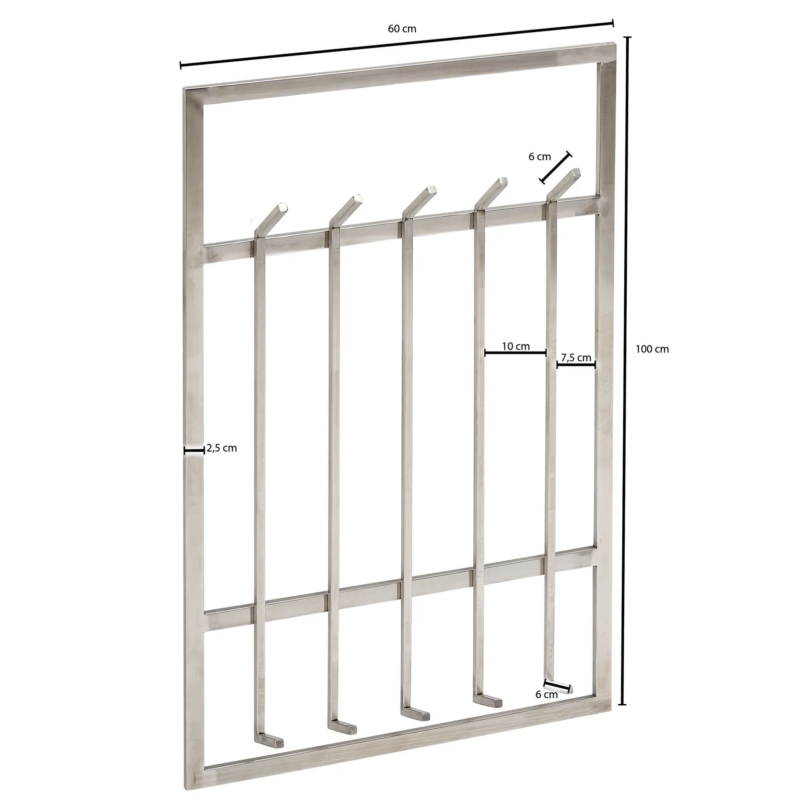 FineBuy Wandgarderobe Metall Silber 60 x 100 cm - Design Garderobenpaneel - Wand Garderobenleiste mit Hakenleiste - 10 Kleiderhaken