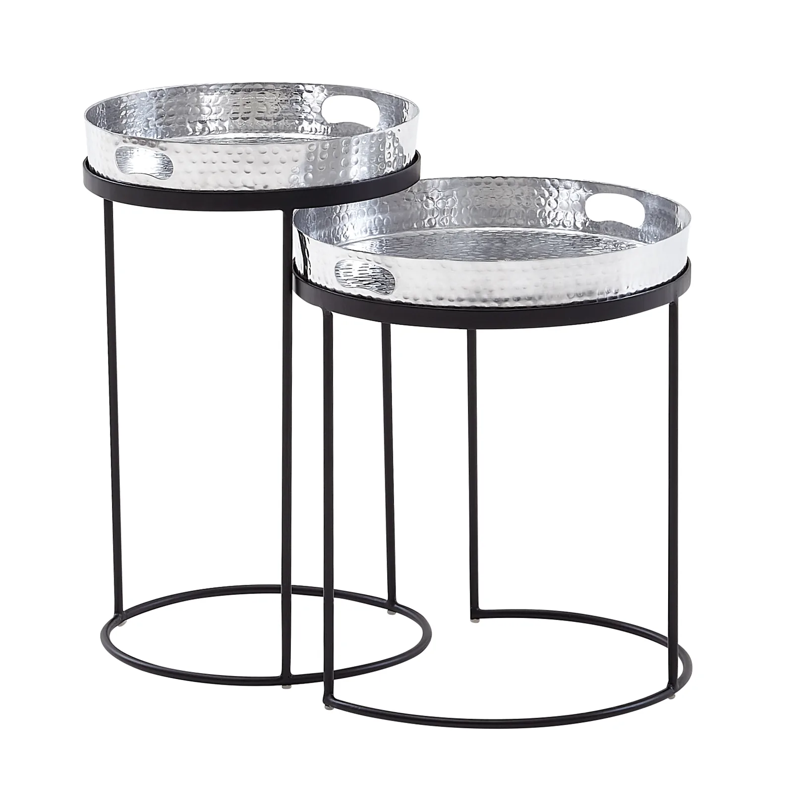 FineBuy Beistelltisch 2er Set Metall Hammerschlag Satztisch Rund, Couchtisch abnehmbares Tablett, Tabletttisch Sofa 2 teilig Modern, Runder Sofatisch