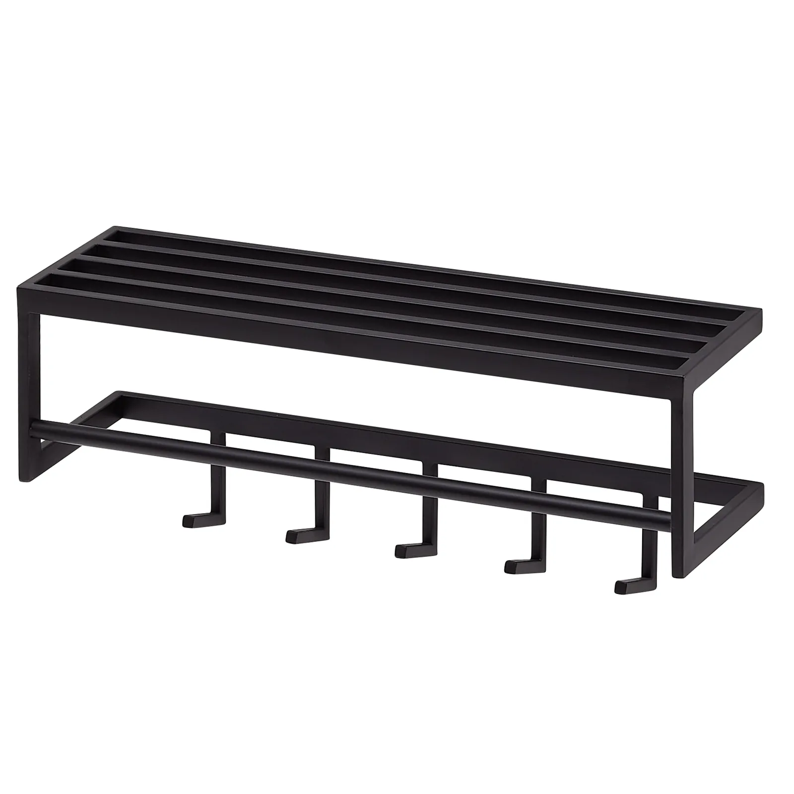 FineBuy Wandgarderobe Metall Schwarz 70 cm mit Ablage - Design Garderobenpaneel mit Hutablage - Wand Garderobenleiste mit Hakenleiste - 5 Kleiderhaken