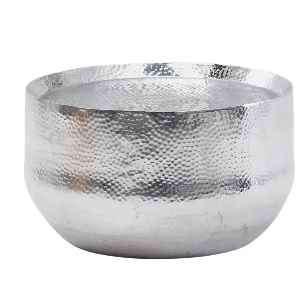 FineBuy Design Couchtisch rund 60 cm aus Metall - Handgefertigter Aluminium Wohnzimmertisch mit Hammerschlag - Orientalischer runder Alu Sofatisch