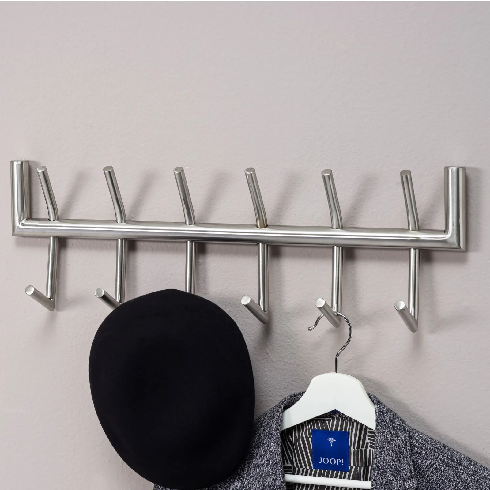 FineBuy Wandgarderobe Metall Silber 60 cm - Design Garderobenpaneel - Wand Garderobenleiste mit Hakenleiste - 6 Kleiderhaken