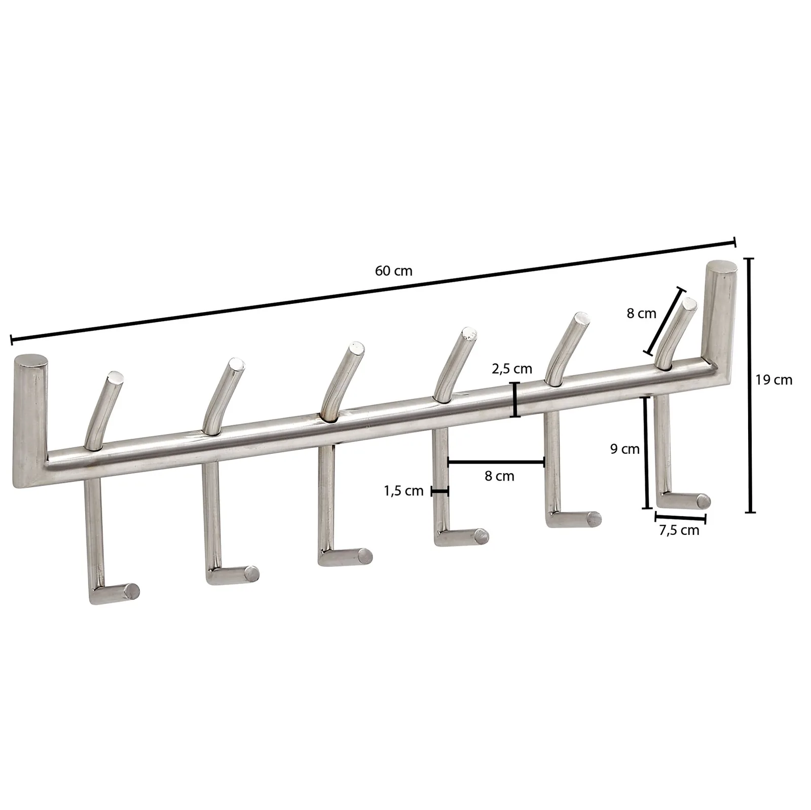 FineBuy Wandgarderobe Metall Silber 60 cm - Design Garderobenpaneel - Wand Garderobenleiste mit Hakenleiste - 6 Kleiderhaken