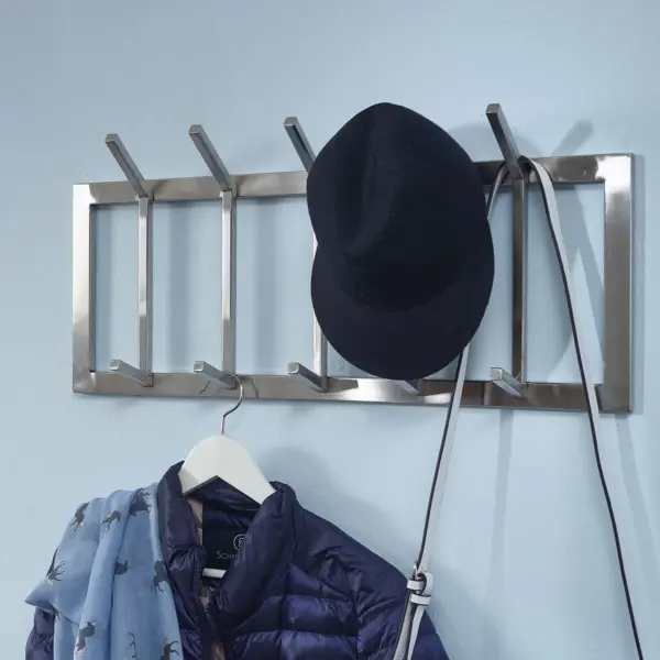 FineBuy Wandgarderobe Metall Silber 65 cm - Design Garderobenpaneel - Wand Garderobenleiste mit Hakenleiste - 10 Kleiderhaken