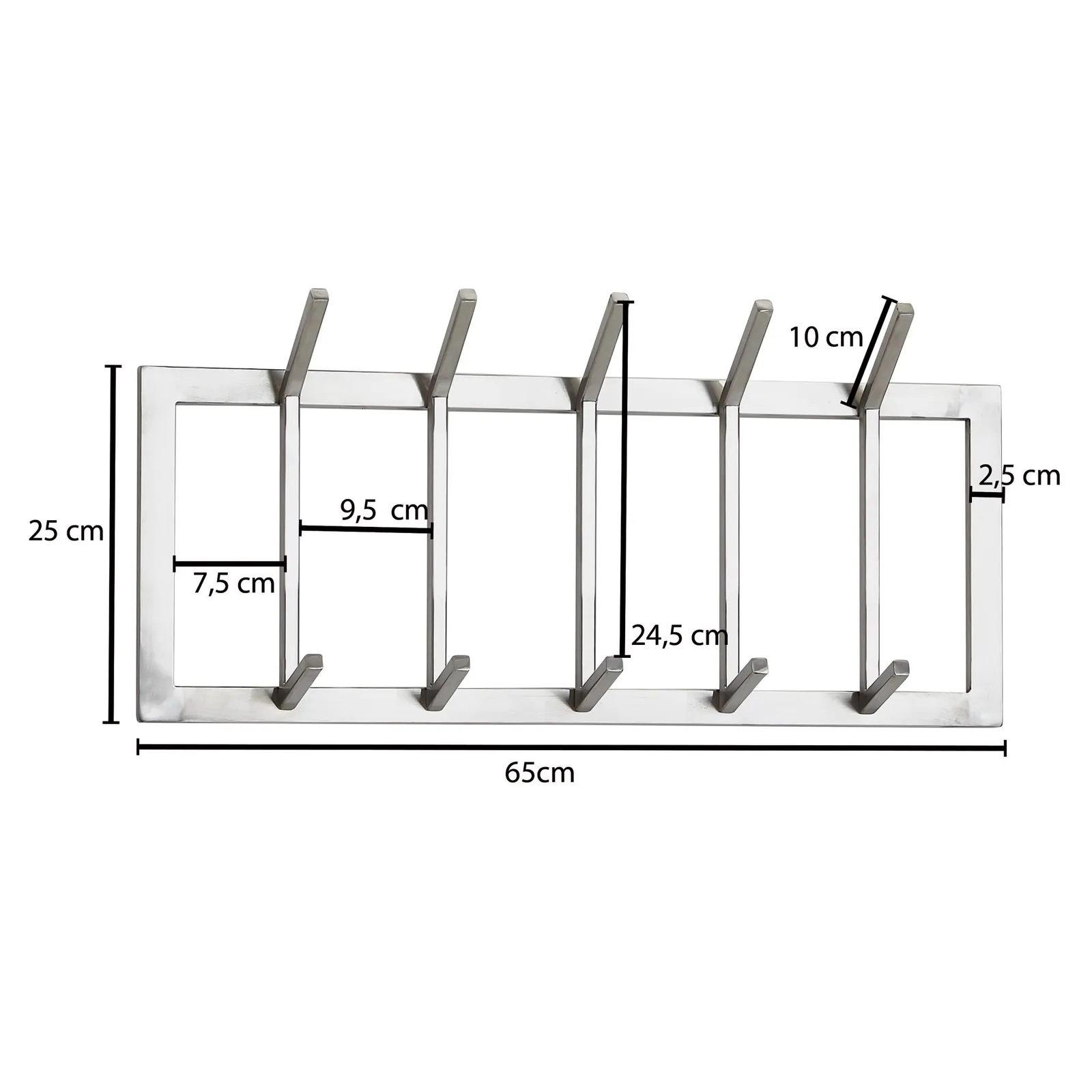 FineBuy Wandgarderobe Metall Silber 65 cm - Design Garderobenpaneel - Wand Garderobenleiste mit Hakenleiste - 10 Kleiderhaken