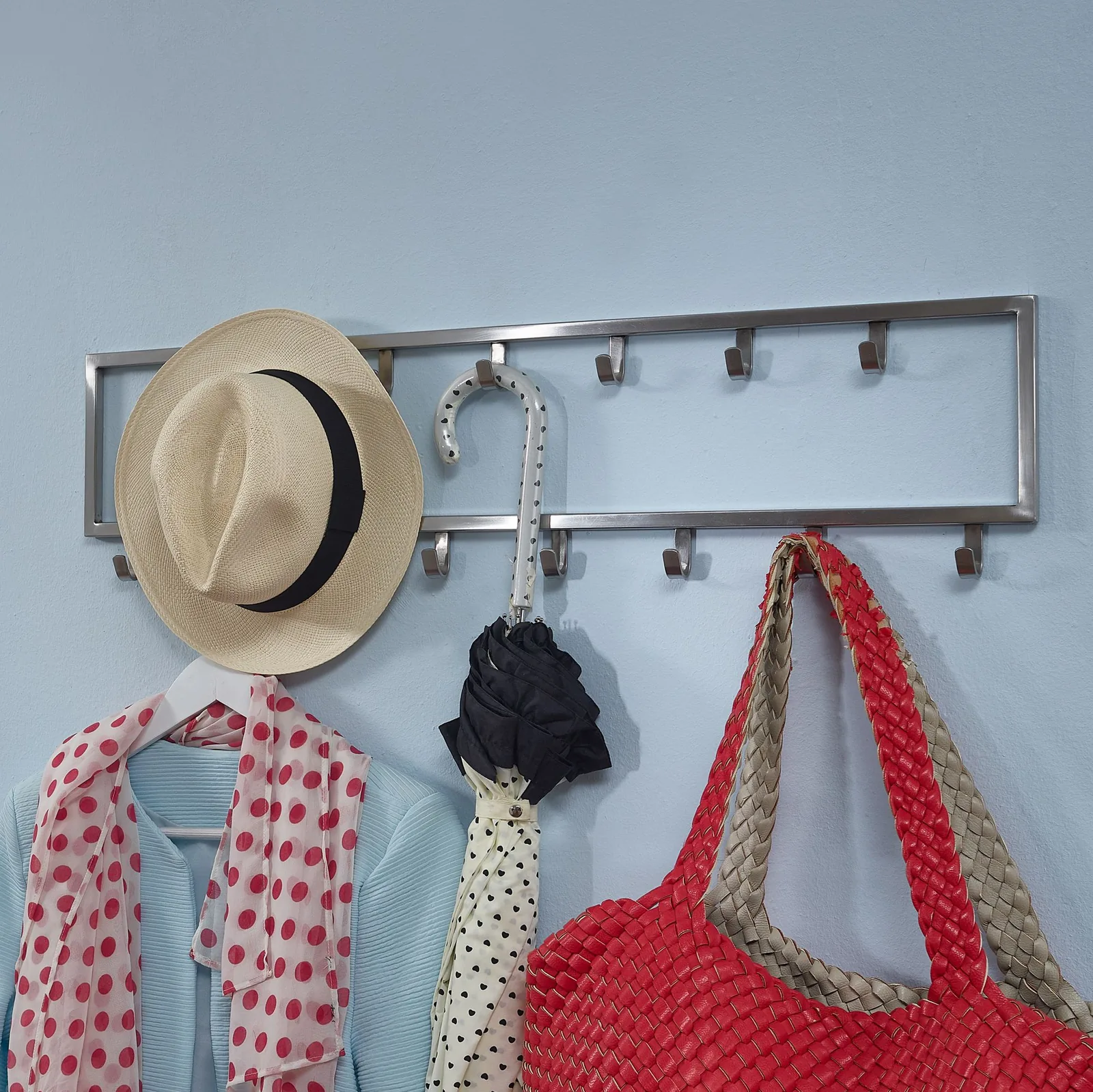 FineBuy Wandgarderobe Metall Silber - Design Garderobenpaneel - Wand Garderobenleiste mit Hakenleiste - Kleiderhaken