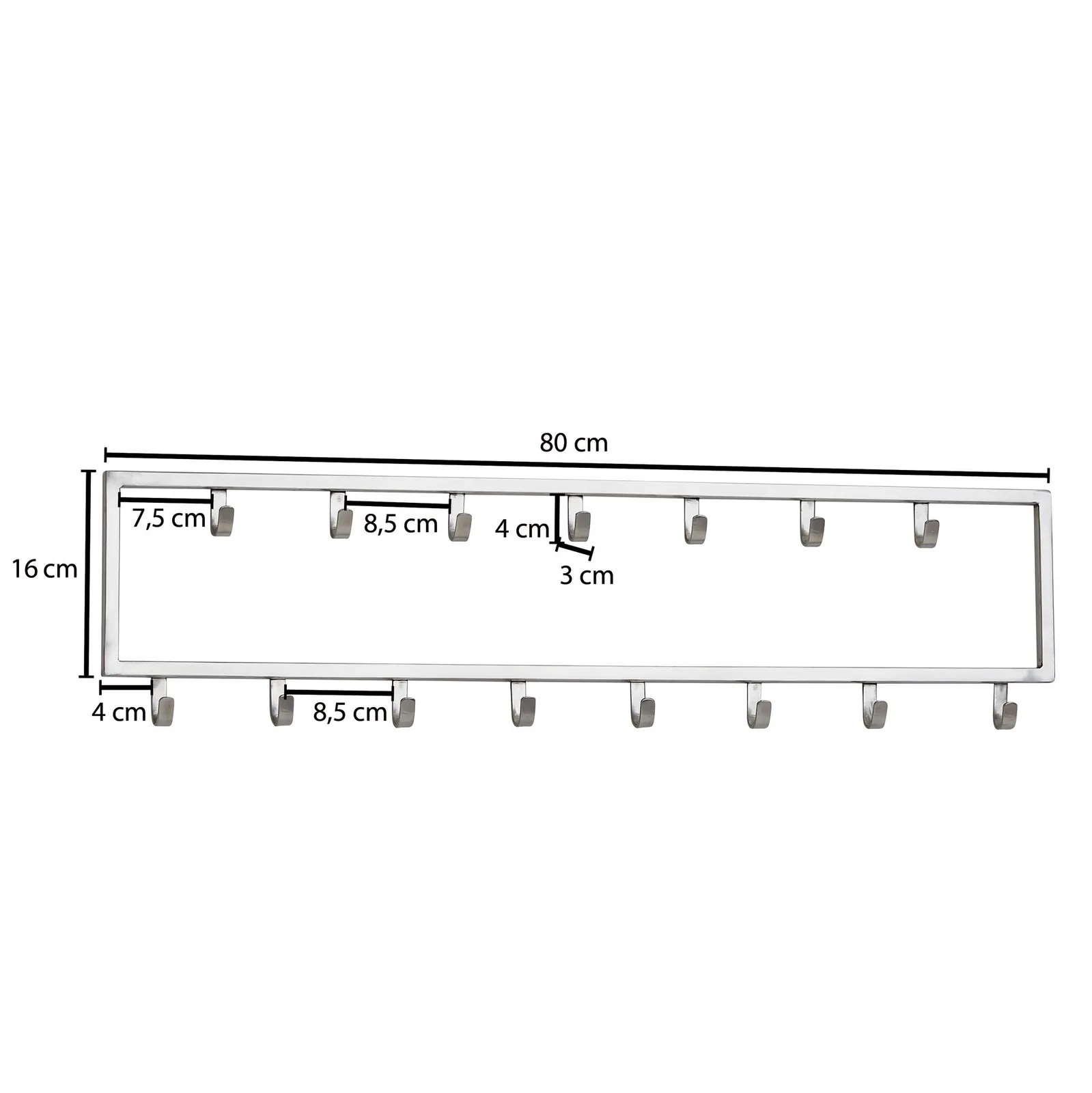 FineBuy Wandgarderobe Metall Silber - Design Garderobenpaneel - Wand Garderobenleiste mit Hakenleiste - Kleiderhaken