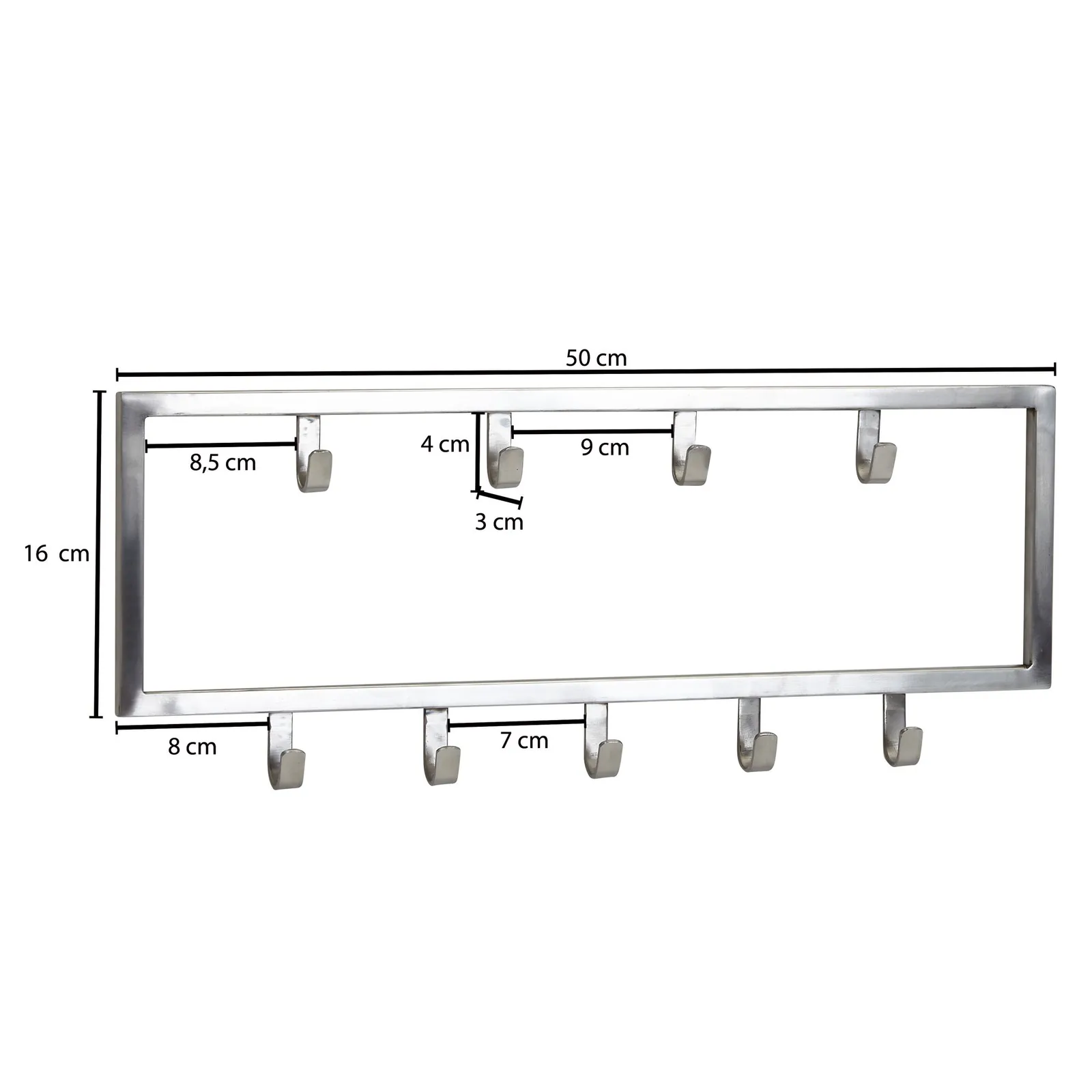 FineBuy Wandgarderobe Metall Silber - Design Garderobenpaneel - Wand Garderobenleiste mit Hakenleiste - Kleiderhaken