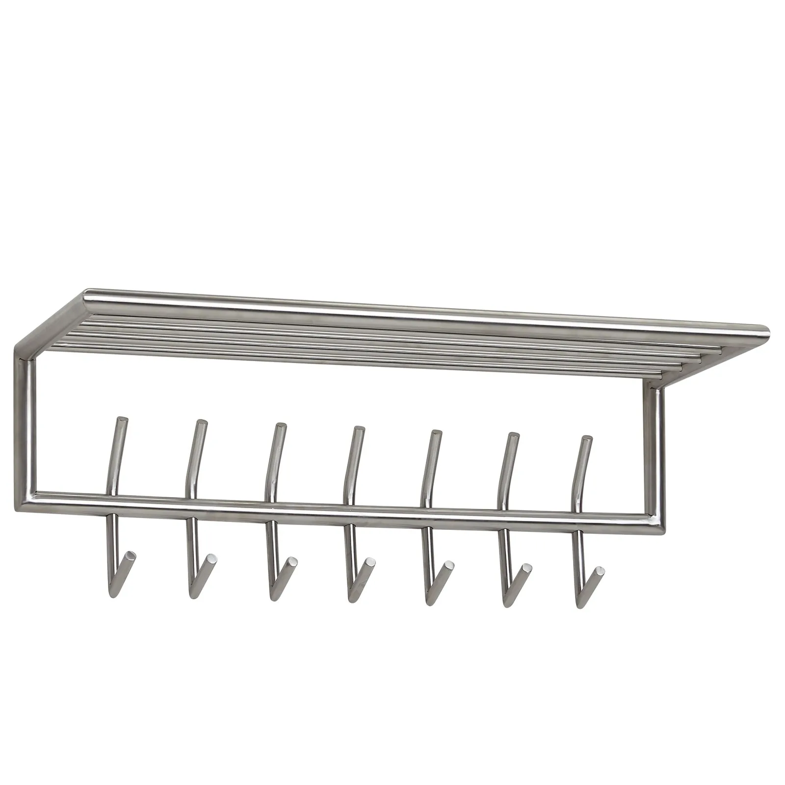 FineBuy Wandgarderobe Metall Silber 75 cm mit Ablage - Design Garderobenpaneel mit Hutablage - Wand Garderobenleiste mit Hakenleiste - 7 Kleiderhaken