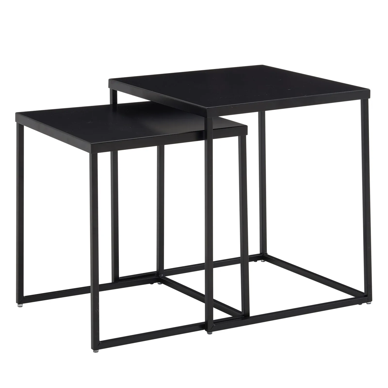 FineBuy Wohnzimmertisch 2er Set Metall Beistelltisch Eckig Schwarz, Design Beistelltisch Industrial, Sofatisch Couchtisch Quadratisch, Tischset 2-teilig Satztisch Stahl