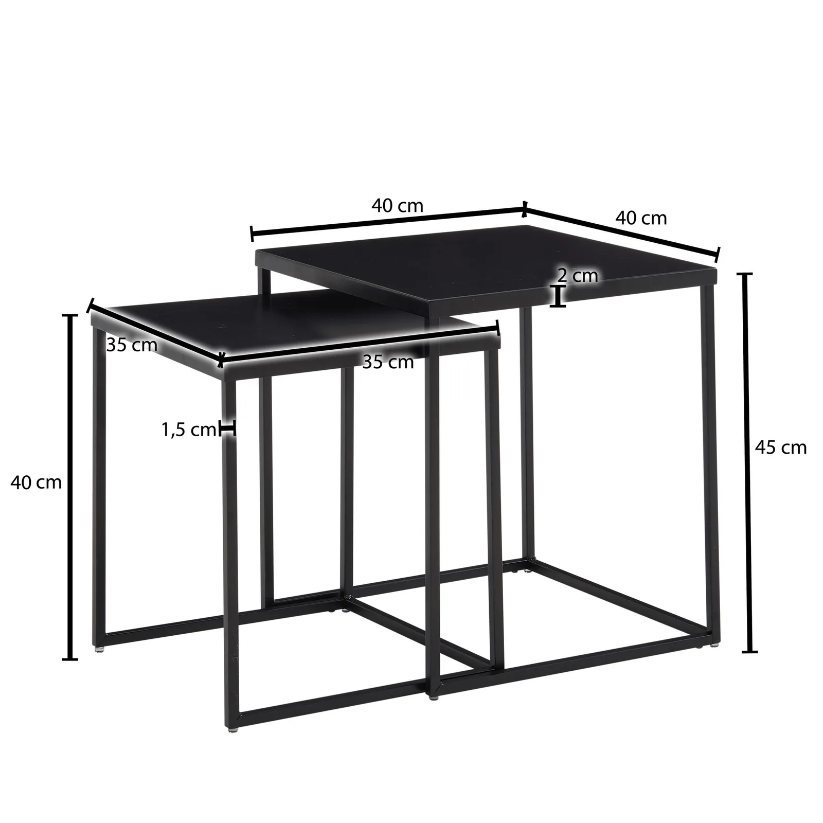FineBuy Wohnzimmertisch 2er Set Metall Beistelltisch Eckig Schwarz, Design Beistelltisch Industrial, Sofatisch Couchtisch Quadratisch, Tischset 2-teilig Satztisch Stahl