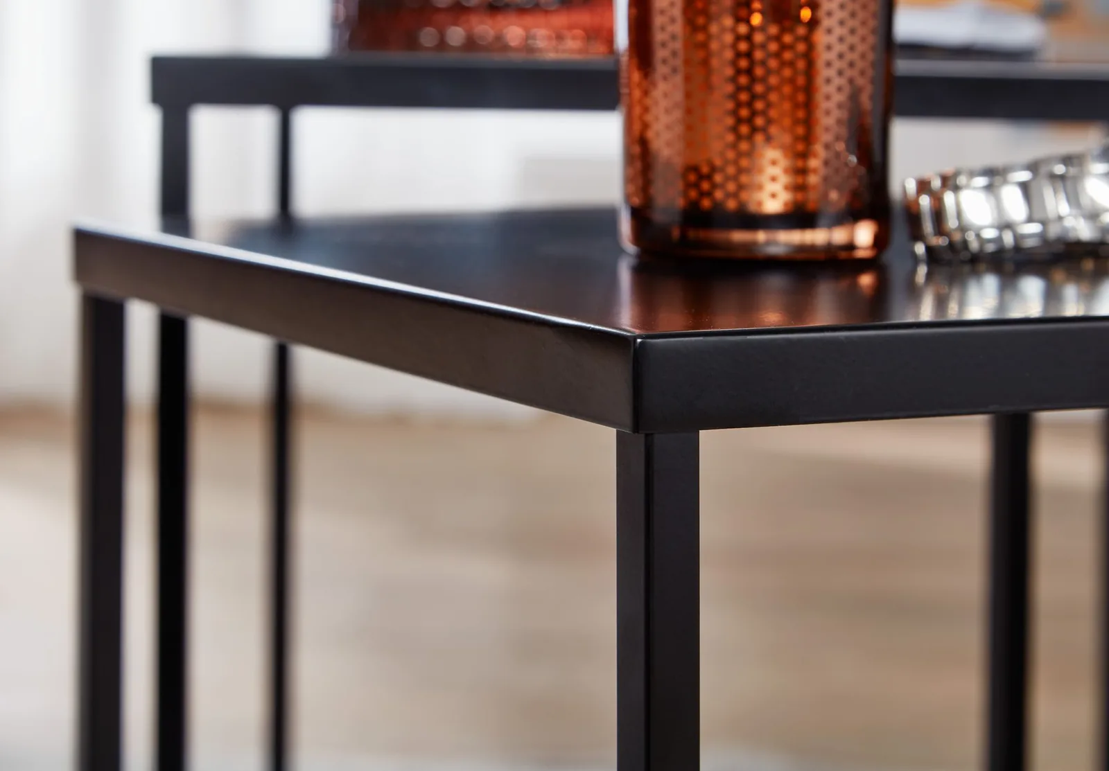 FineBuy Wohnzimmertisch 2er Set Metall Beistelltisch Eckig Schwarz, Design Beistelltisch Industrial, Sofatisch Couchtisch Quadratisch, Tischset 2-teilig Satztisch Stahl