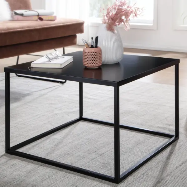 FineBuy Couchtisch 60 x 60 cm quadratisch Schwarz Metall - Industrial Alu Wohnzimmertisch - Skandinavisches Design Beistelltisch für Wohnzimmer Aluminium