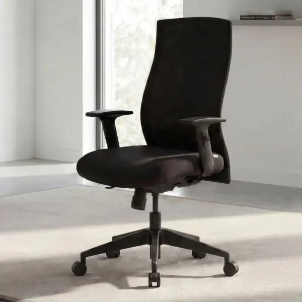 FineBuy Bürostuhl Bezug Stoff Schwarz Schreibtischstuhl Design Chefsessel Armlehne Drehstuhl Polsterung 120 kg