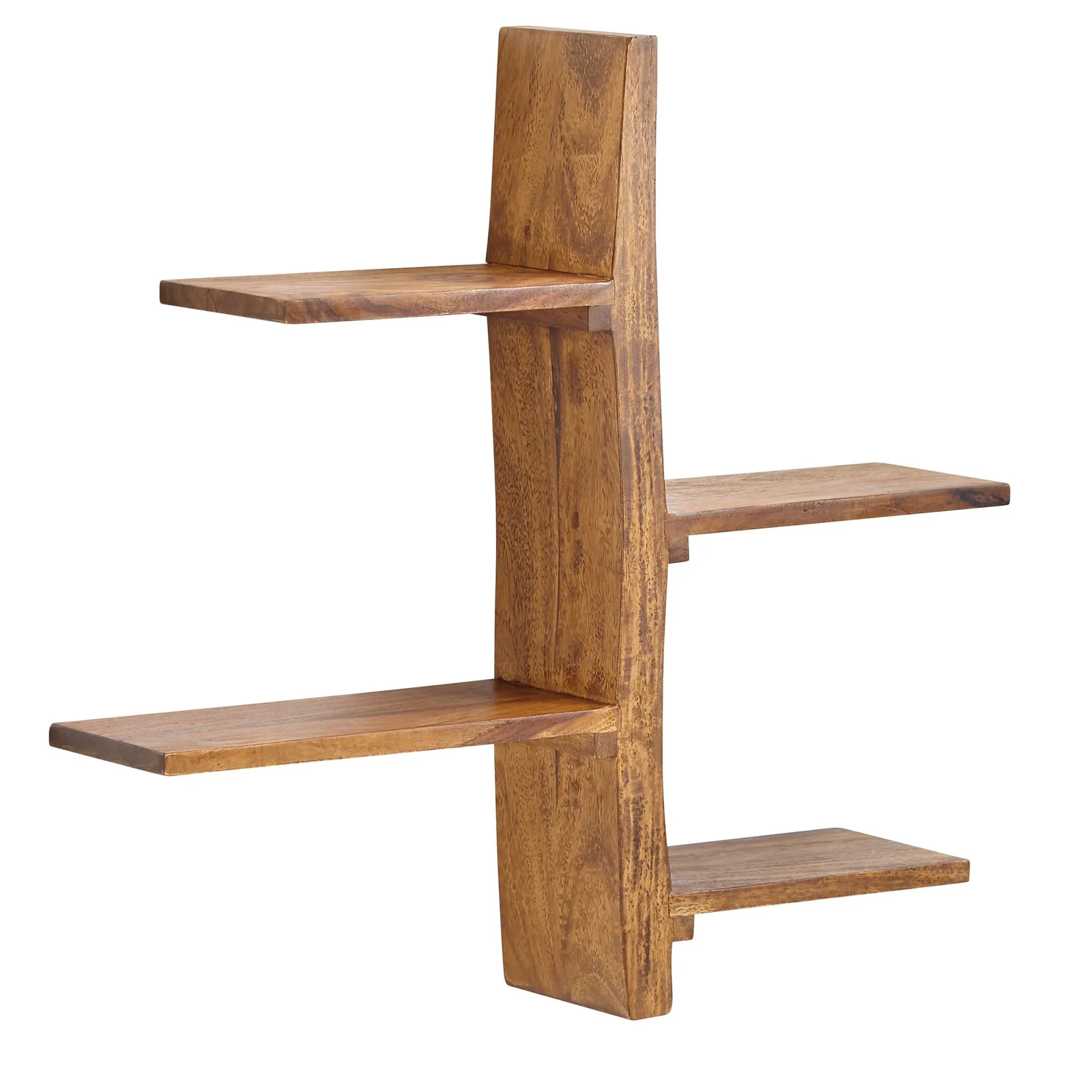 FineBuy Wandregal 58x60x15 cm Sheesham Massivholz Baum-Form Hängeregal Modern, Großes Design Schweberegal, Regal Hängend Wohnzimmer, Bücherregal Wand Schwebend