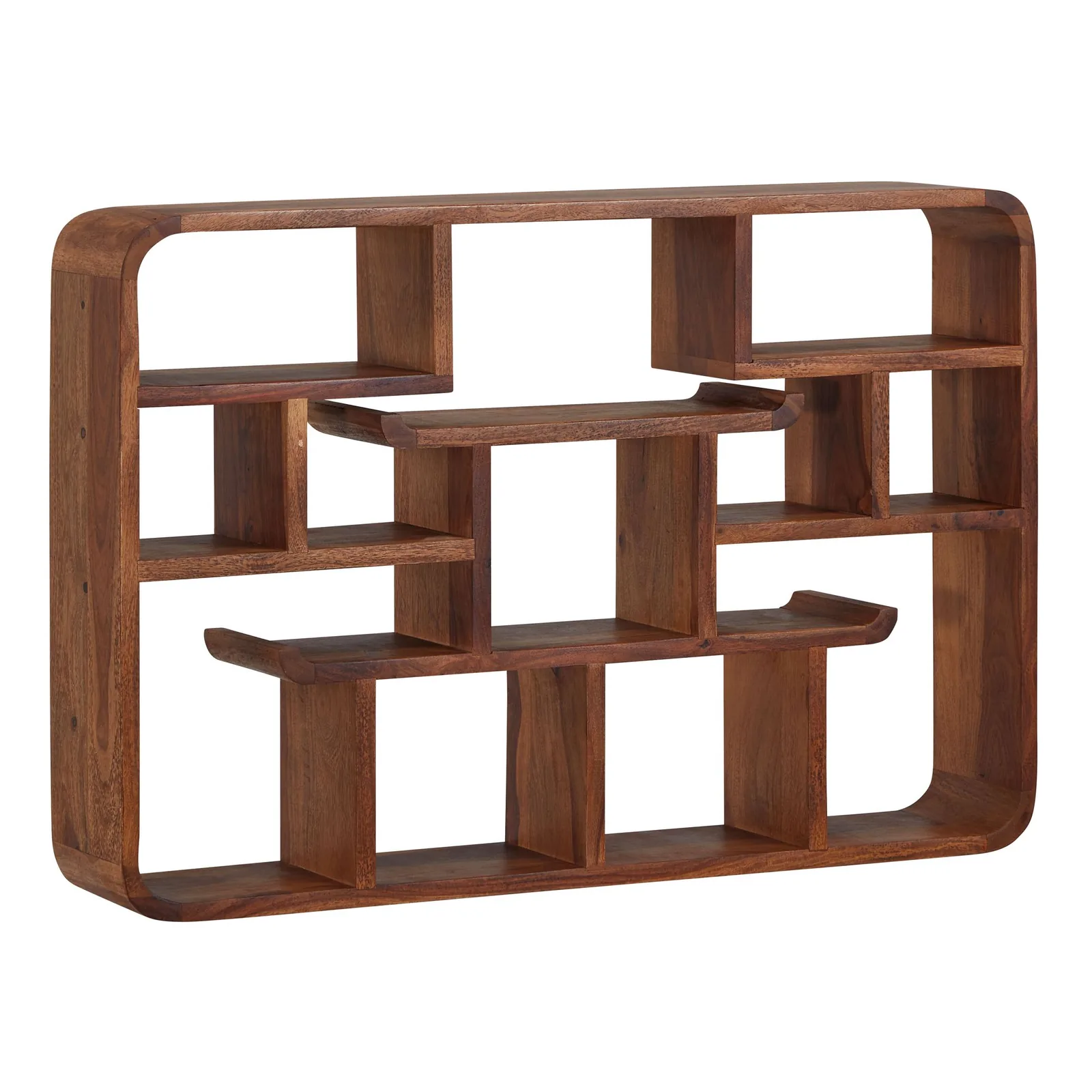 FineBuy Wandregal 80x55x15 cm Sheesham Massivholz Hängeregal Modern Schwebend, Großes Design Schweberegal, Regal Hängend Wohnzimmer, Bücherregal Wand