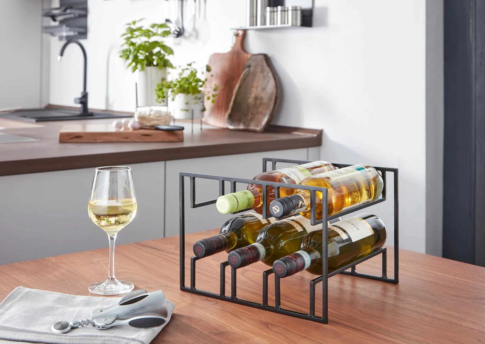 FineBuy Weinflaschenhalter für 6 Flaschen 29x21x25 cm Weinregal Schwarz Metall, Flaschenhalter Eisen Modern, Weinständer Weinhalter Tisch Küche