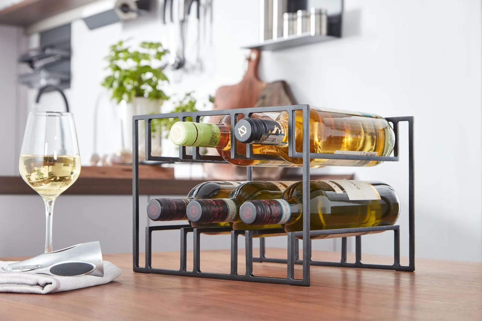 FineBuy Weinflaschenhalter für 6 Flaschen 29x21x25 cm Weinregal Schwarz Metall, Flaschenhalter Eisen Modern, Weinständer Weinhalter Tisch Küche
