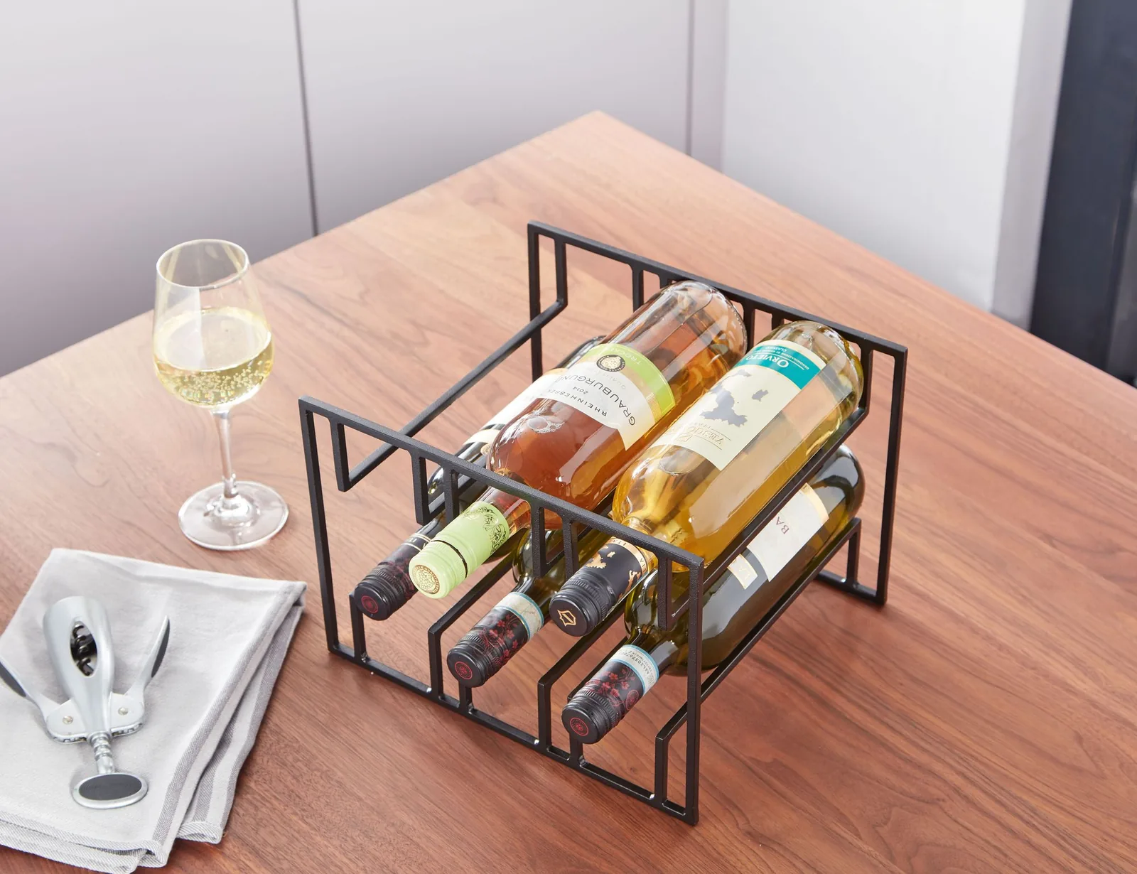 FineBuy Weinflaschenhalter für 6 Flaschen 29x21x25 cm Weinregal Schwarz Metall, Flaschenhalter Eisen Modern, Weinständer Weinhalter Tisch Küche