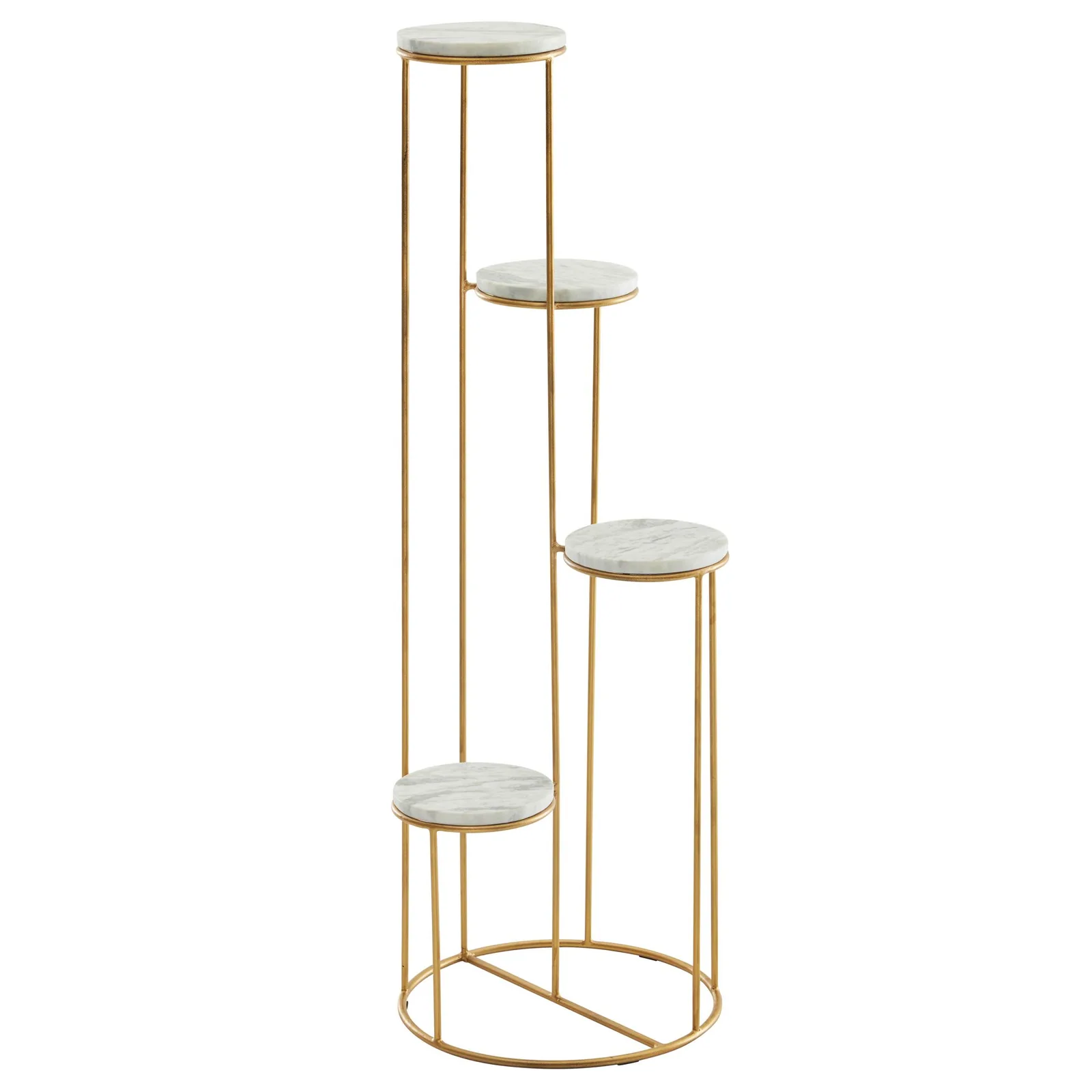 FineBuy Blumenständer Echter Marmor Weiß 36,5x107,5x36,5 cm Pflanzenständer Stehend Gold, Blumenhocker Wohnzimmer Freistehend mit 4 Ablagen, Pflanzenregal Blumenregal Groß Modern