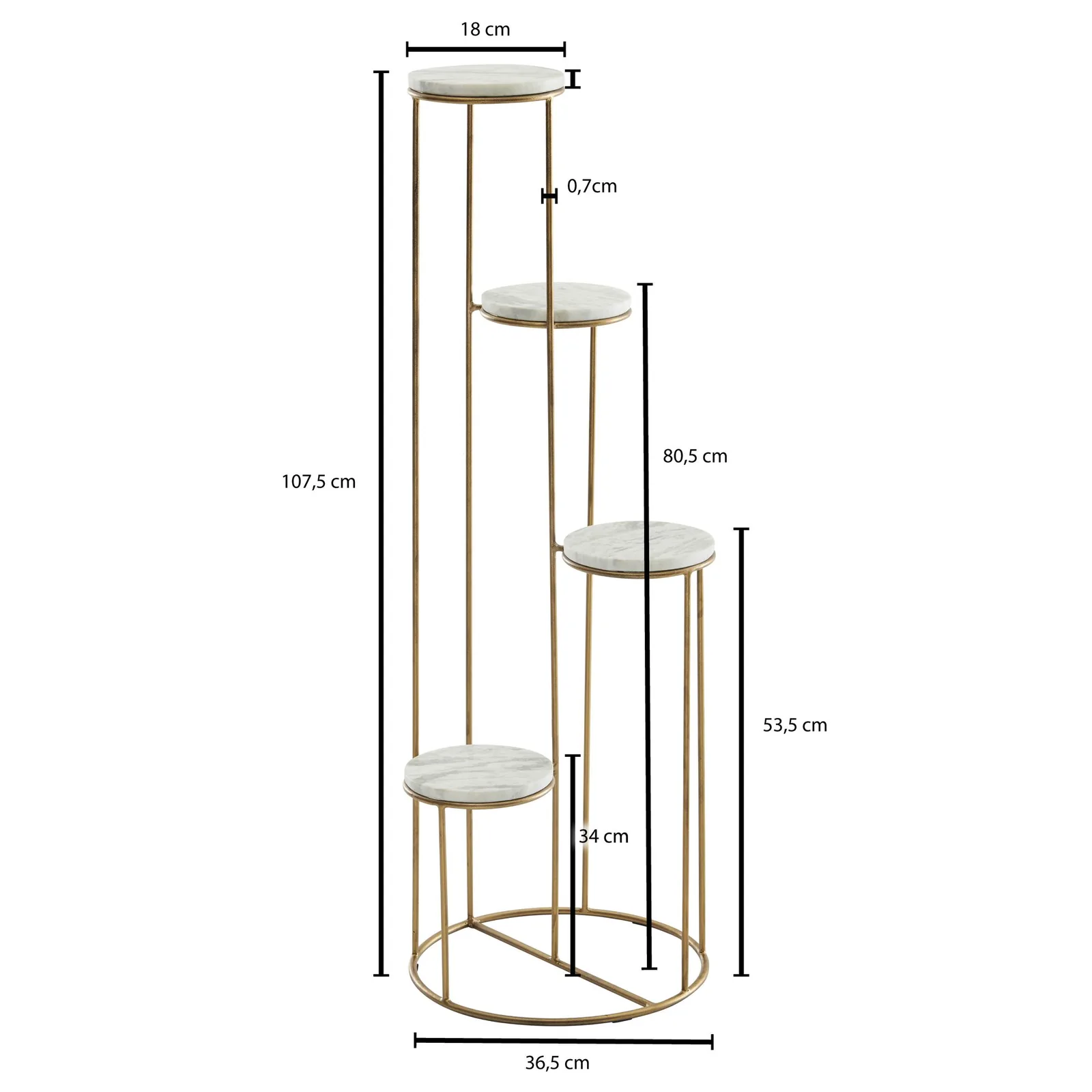 FineBuy Blumenständer Echter Marmor Weiß 36,5x107,5x36,5 cm Pflanzenständer Stehend Gold, Blumenhocker Wohnzimmer Freistehend mit 4 Ablagen, Pflanzenregal Blumenregal Groß Modern