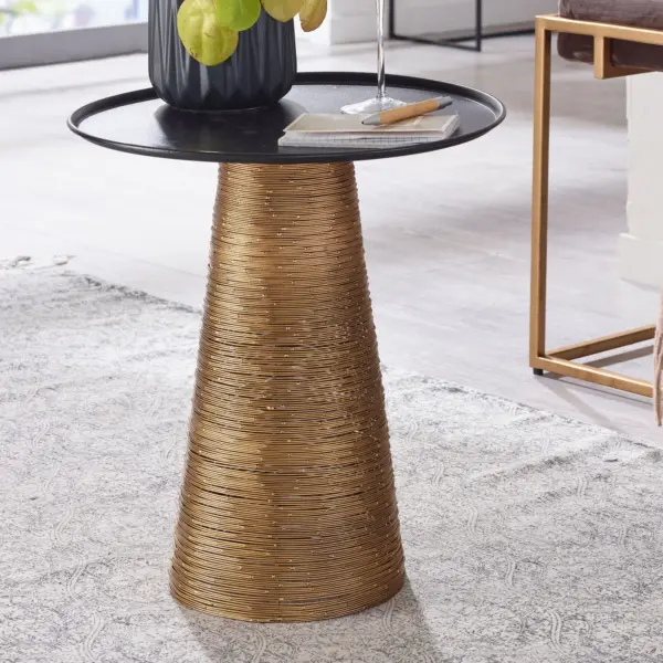 FineBuy Beistelltisch rund 40 cm Metall gold - Orientalischer Design Wohnzimmertisch aus Alu - Kleiner Aluminium Couchtisch - Sofatisch Dekotisch