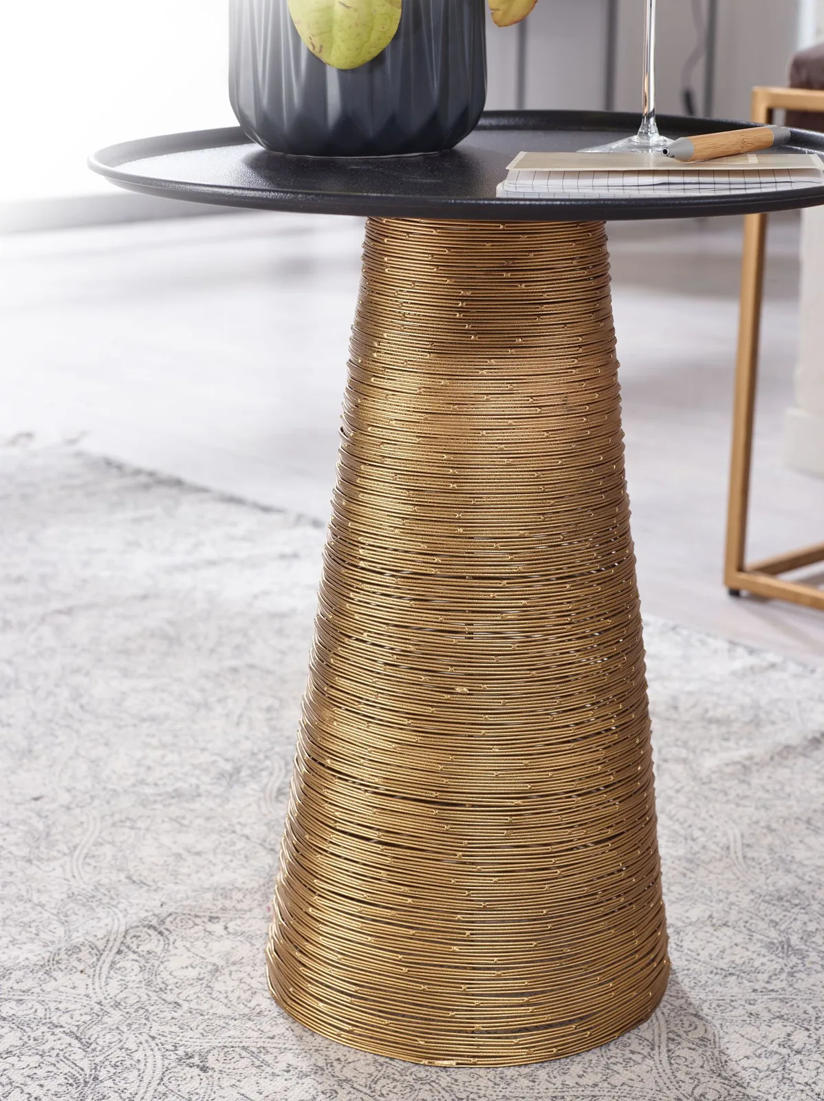 FineBuy Beistelltisch rund 40 cm Metall gold - Orientalischer Design Wohnzimmertisch aus Alu - Kleiner Aluminium Couchtisch - Sofatisch Dekotisch