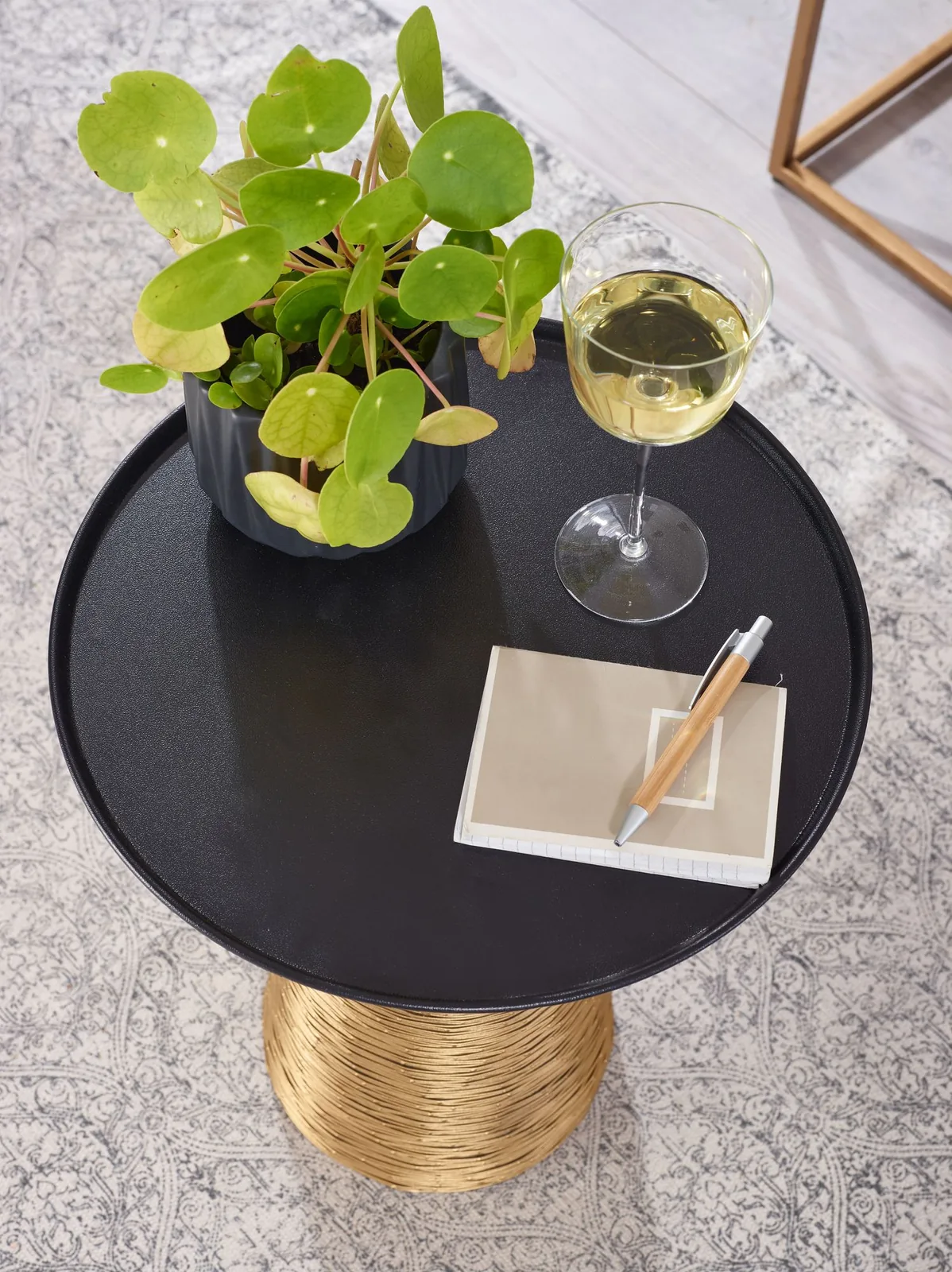 FineBuy Beistelltisch rund 40 cm Metall gold - Orientalischer Design Wohnzimmertisch aus Alu - Kleiner Aluminium Couchtisch - Sofatisch Dekotisch