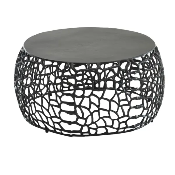 FineBuy Couchtisch Rund 66cm aus Aluminium & Metall, Design Wohnzimmertisch mit organischer AST-Struktur, Moderner Sofatisch, Beistelltisch Wohnzimmer