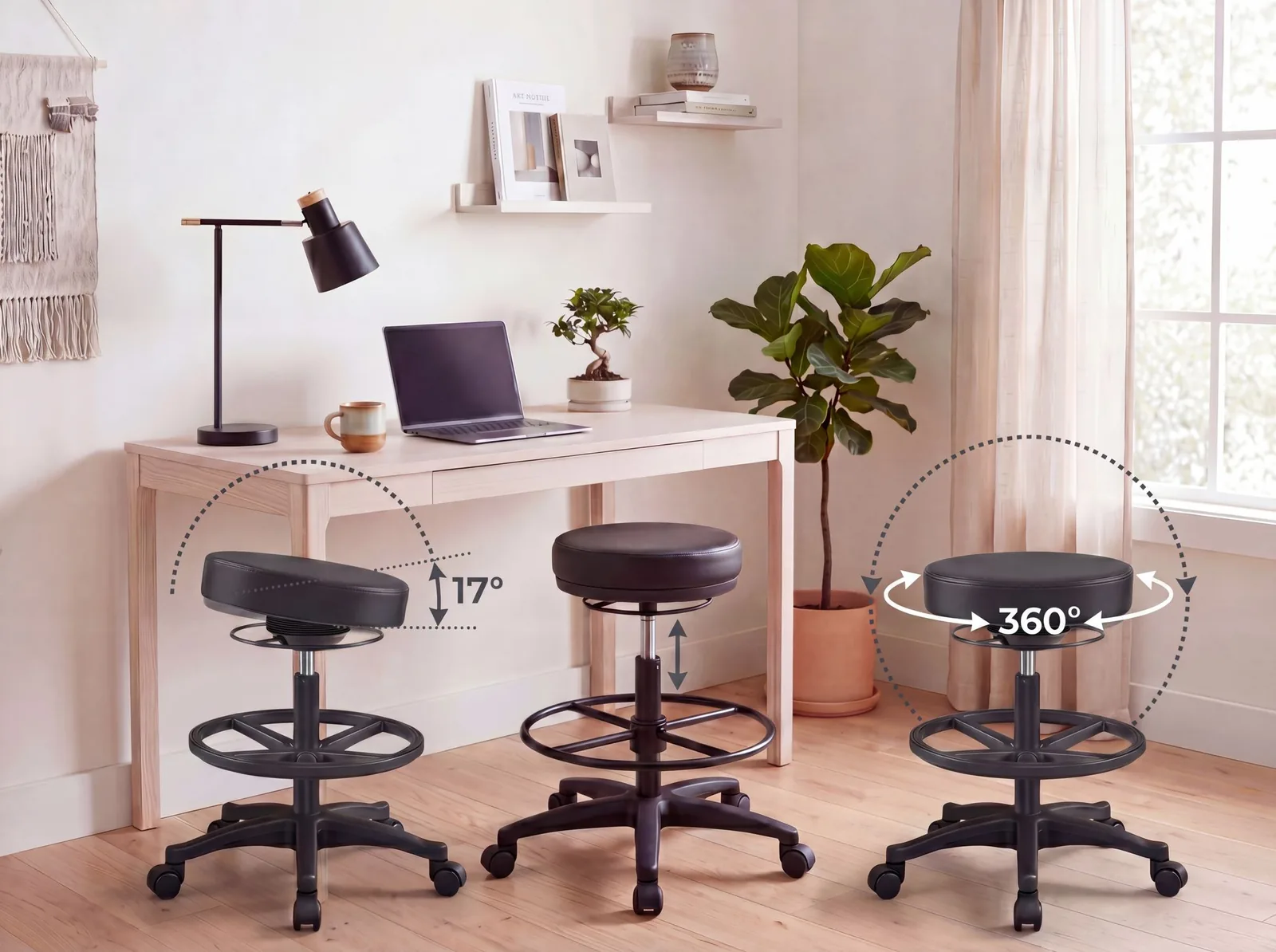 FineBuy Arbeitshocker Schwarz Rund Sitzhocker Rollen gebremst Arbeitsstuhl 120KG Hocker höhenverstellbar