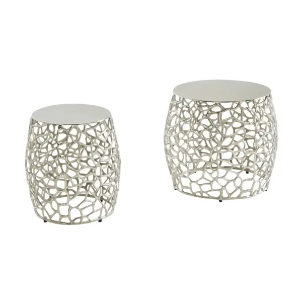 FineBuy Beistelltisch 2er Set Aluminium Design Satztisch Metall Rund, Wohnzimmertisch Couchtisch Ast-Struktur Modern, Sofatisch 2-teilig Wohnzimmer Dekotisch