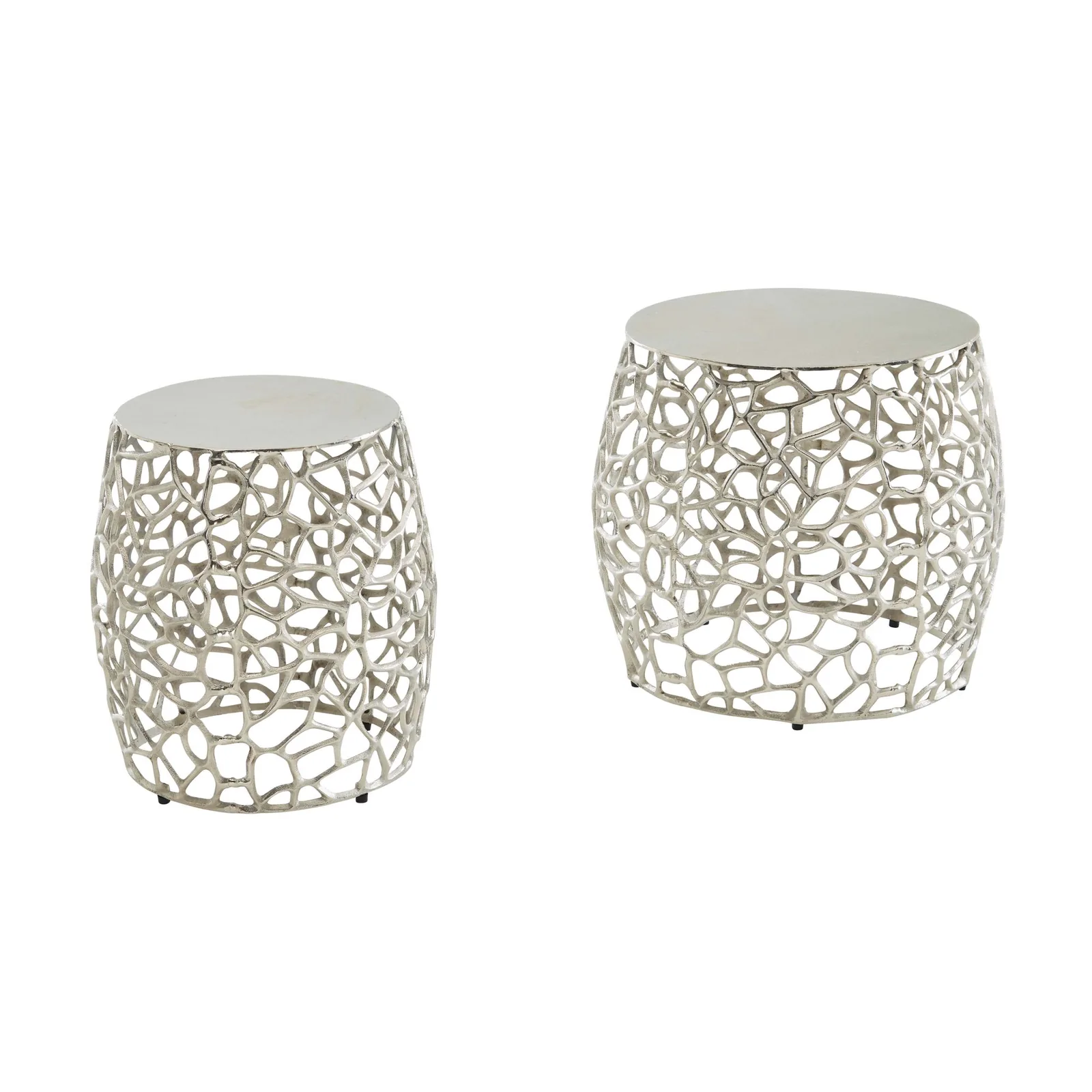 FineBuy Beistelltisch 2er Set Aluminium Design Satztisch Metall Rund, Wohnzimmertisch Couchtisch Ast-Struktur Modern, Sofatisch 2-teilig Wohnzimmer Dekotisch