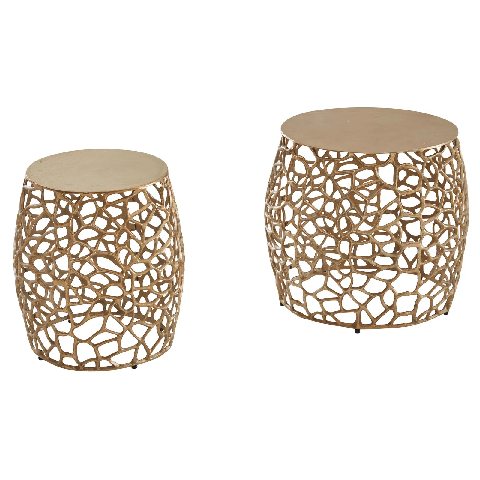 FineBuy Beistelltisch 2er Set Aluminium Design Satztisch Metall Rund, Wohnzimmertisch Couchtisch Ast-Struktur Modern, Sofatisch 2-teilig Wohnzimmer Dekotisch