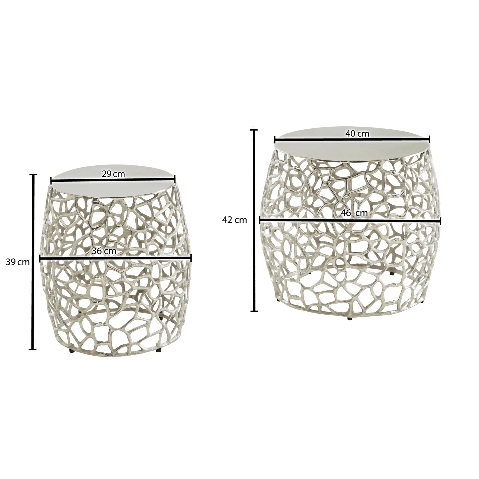 FineBuy Beistelltisch 2er Set Aluminium Design Satztisch Metall Rund, Wohnzimmertisch Couchtisch Ast-Struktur Modern, Sofatisch 2-teilig Wohnzimmer Dekotisch