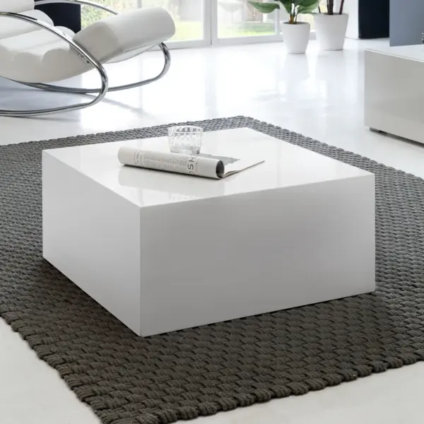 FineBuy Couchtisch MONOBLOC 60 x 60 x 30 cm Hochglanz MDF Weiß lackiert, Design Wohnzimmertisch Cube quadratisch, Lounge Beistelltisch Würfel Form
