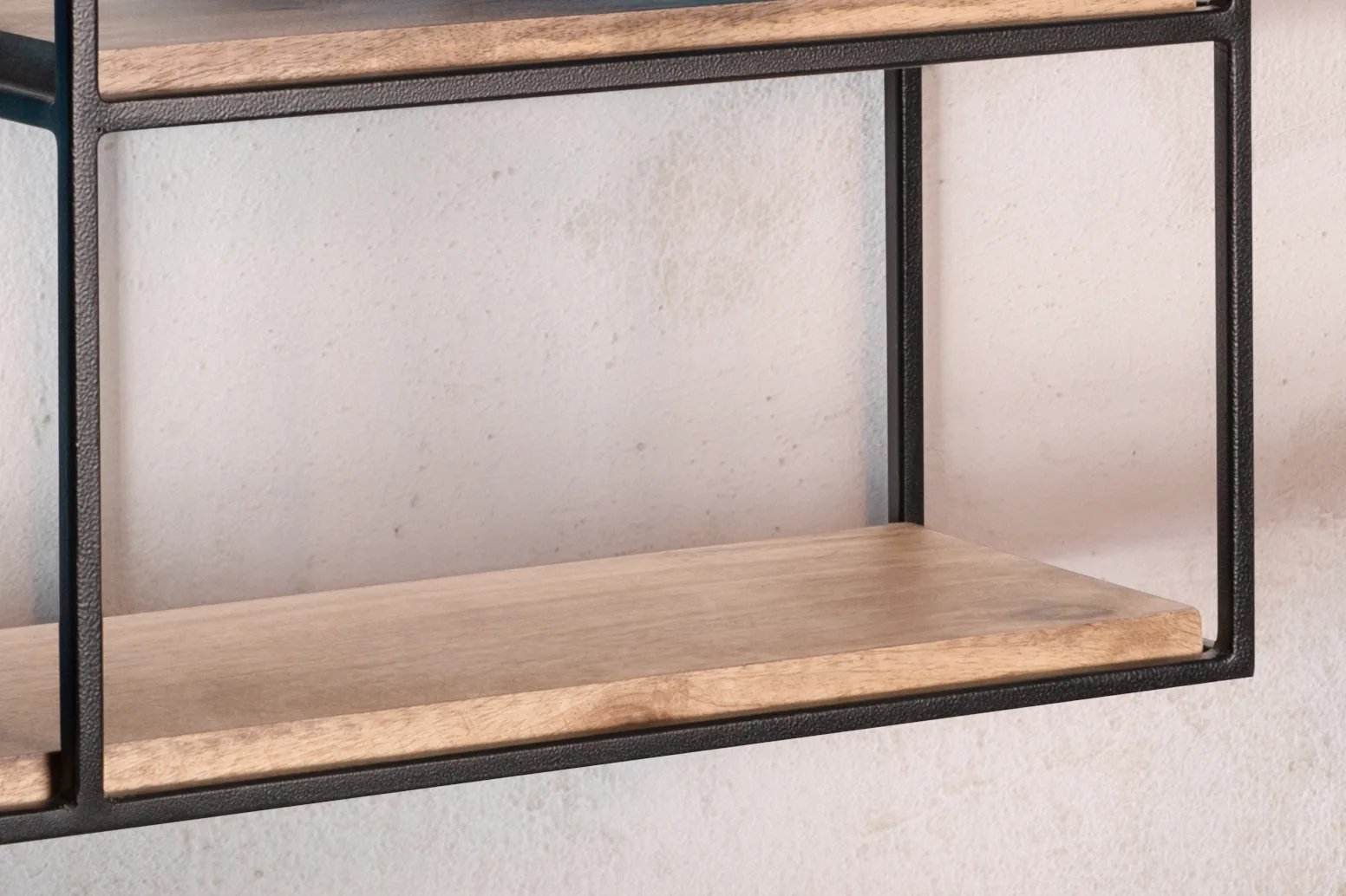 FineBuy Wandregal 60x40x18 cm Mango Massivholz / Metall Hängeregal Rechteckig, Kleines Design Schweberegal Industrial, Regal Hängend Wohnzimmer, Bücherregal Wand