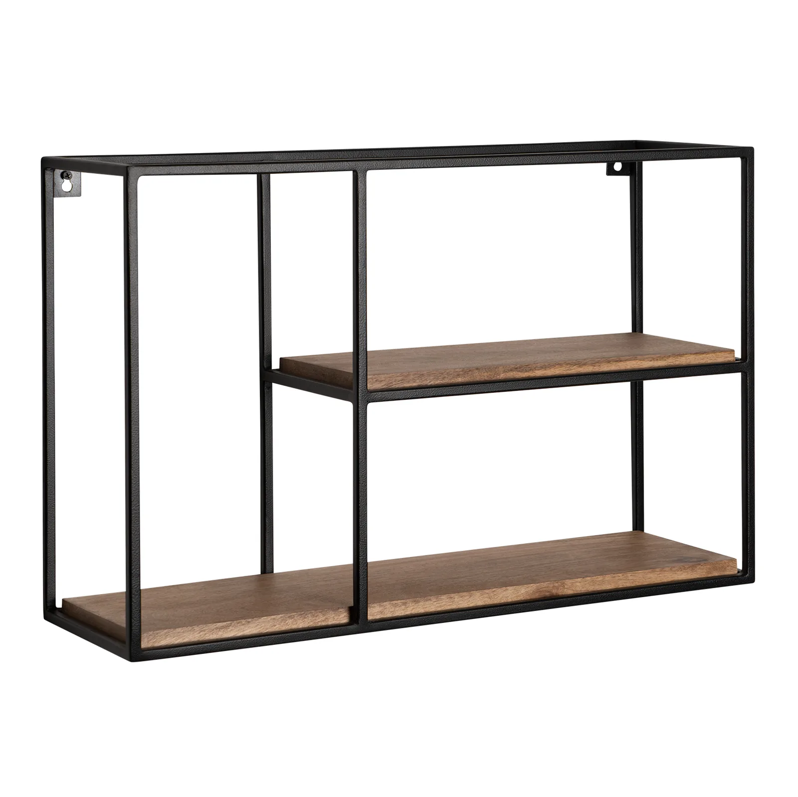 FineBuy Wandregal 60x40x18 cm Mango Massivholz / Metall Hängeregal Rechteckig, Kleines Design Schweberegal Industrial, Regal Hängend Wohnzimmer, Bücherregal Wand